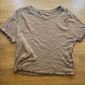 Aerie Brown Ribbed Short Sleeve Top